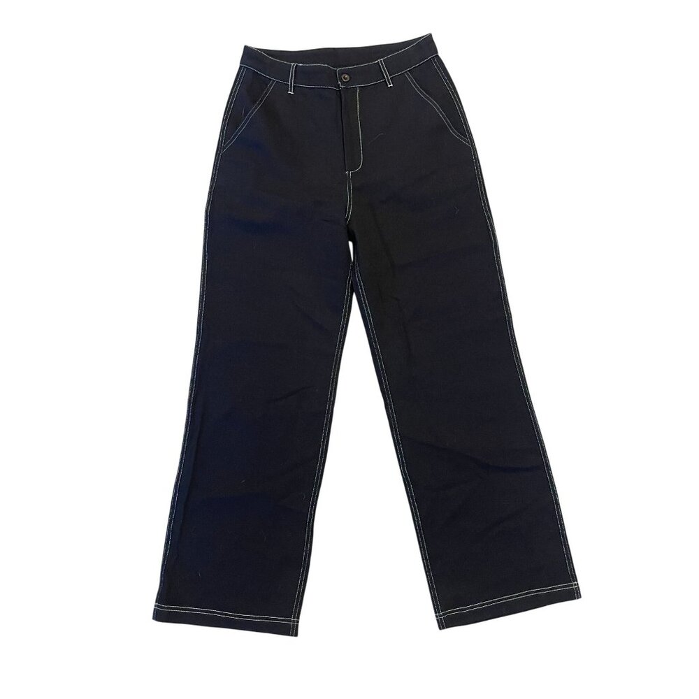 Cider NWT Black Wide Leg Cargo Trousers - 100% Cotton Contrast White Stitching M